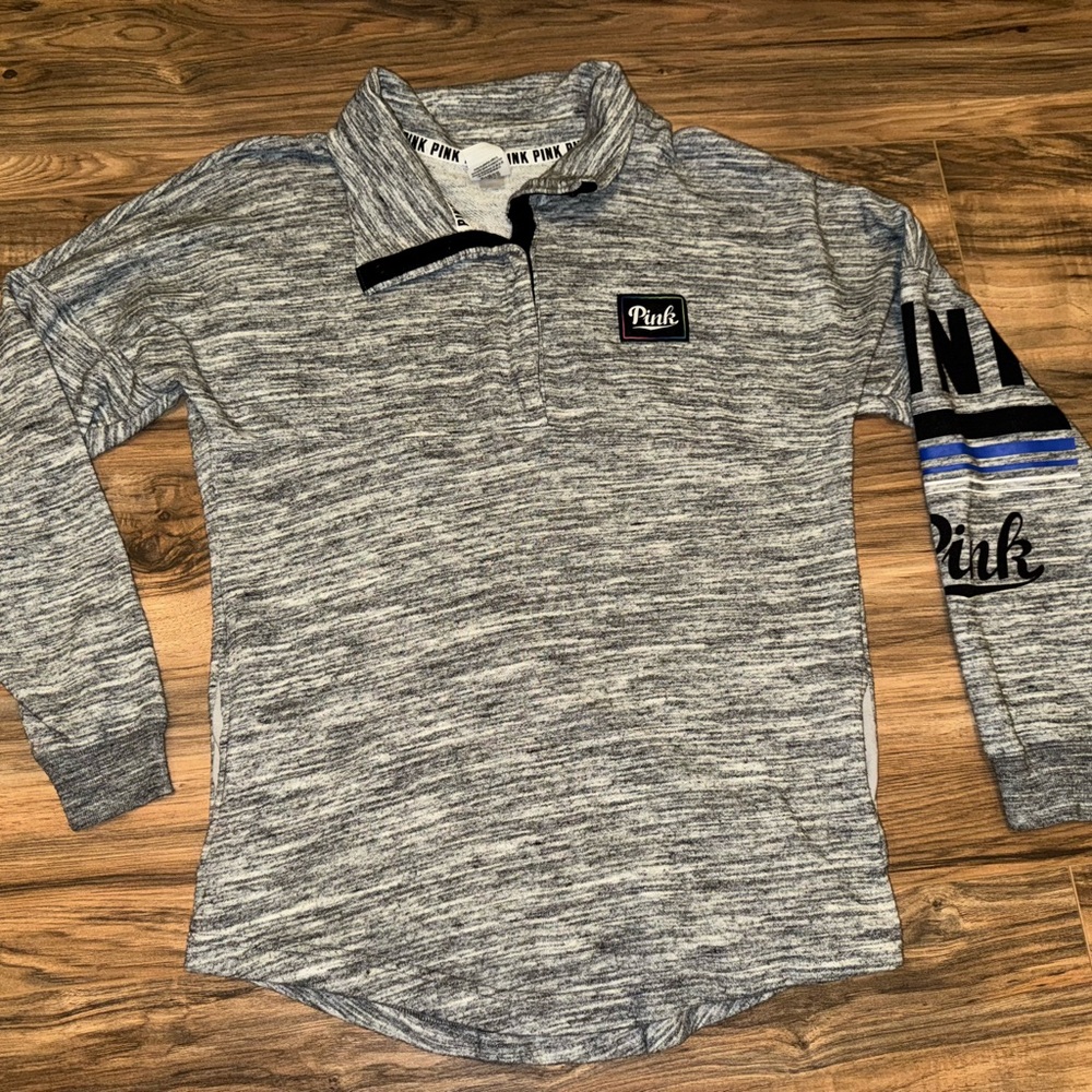 Gray Victoria’s Secret PINK Quarter Button Pullover